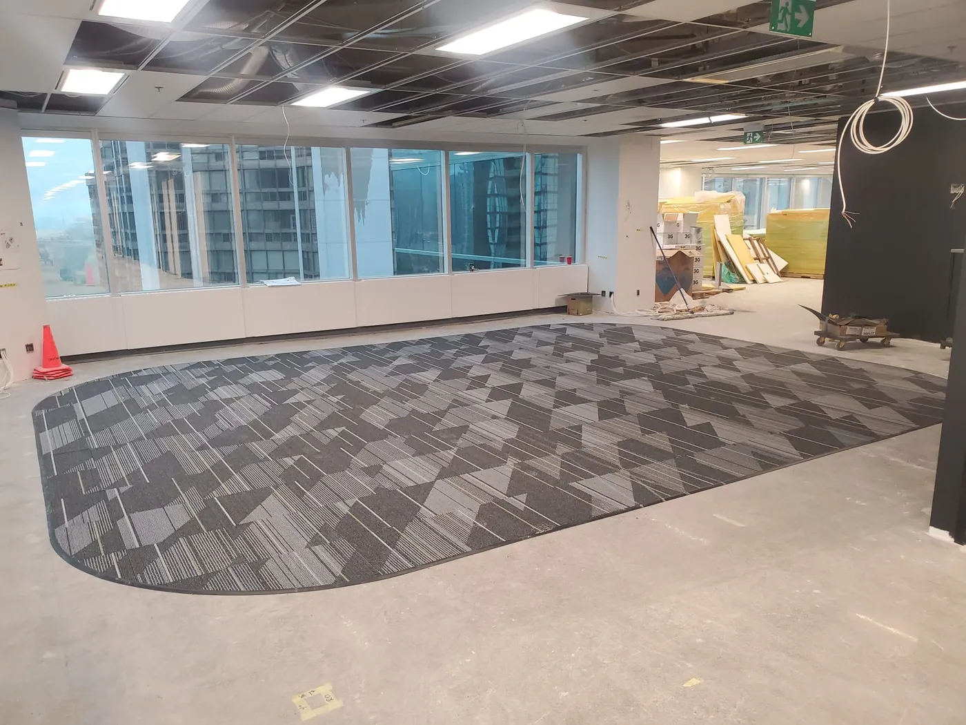 Downtown high-rise office floor with modular carpet tile installed by Geometrix Flooring & Design